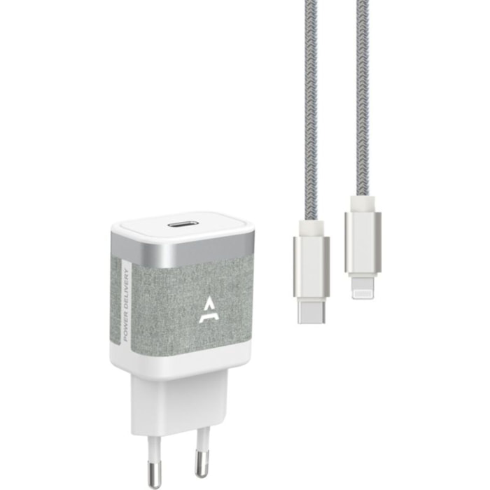 Chargeur + câble ADEQWAT USB-C 35W + Câble lightning 1M Noir