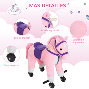 Caballito para Bebes de +36 Meses Caballo con Ruedas Sonidos de Relincho Palos y Pedales Carga 60 kg 55x23x60 cm Rosa