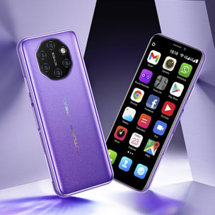 DAM  Mini smartphone S10i 4G, Android, 3GB RAM + 32GB. Schermo da 3,46''. Doppia scheda SIM. 4,5x1,2x10,2 centimetri. Viola