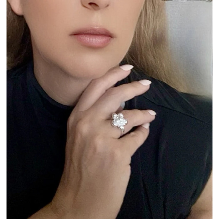 Anillo Flor Bubles en plata 10µ