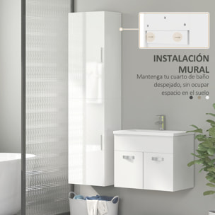 Columna de Baño de Pared Armario de Baño Estrecho con Estantes Ajustables y 2 Puertas Mueble de Baño Moderno para Espacio Pequeño 40x30x160 cm Blanco Brillo