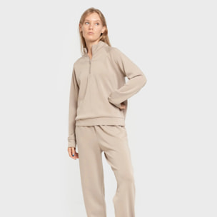 Felpa con mezza zip in stile modal da donna beige