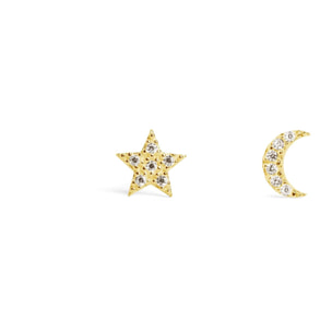 Pendientes Moon & Star Plata Baño Oro