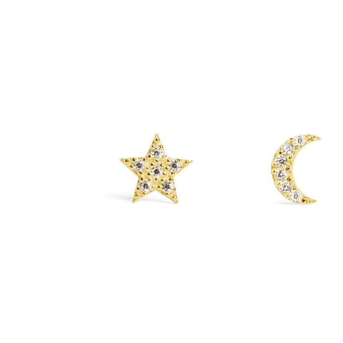 Pendientes Moon & Star Plata Baño Oro