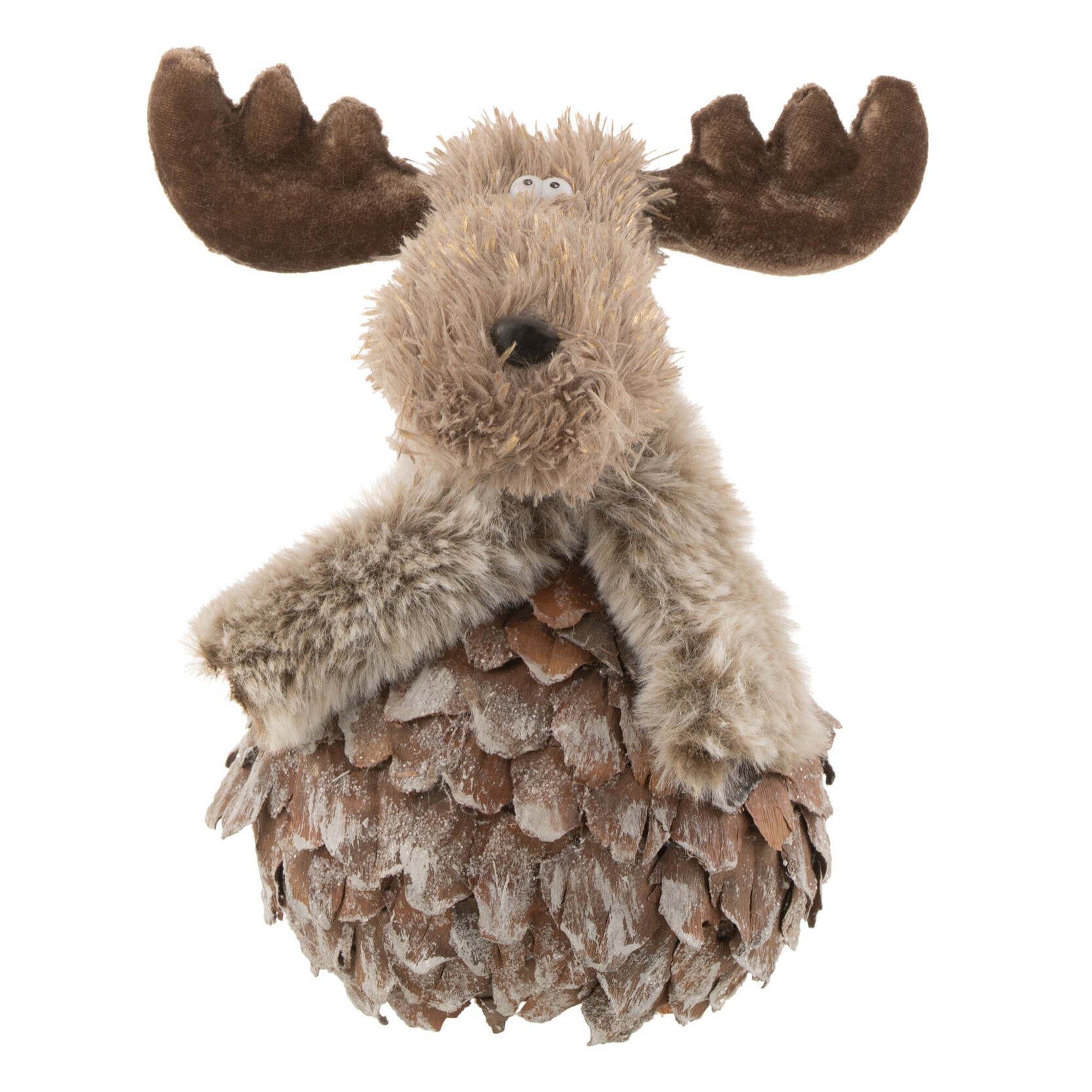 J-Line figurine Renne + Echarpe - bois - brun/gris - medium