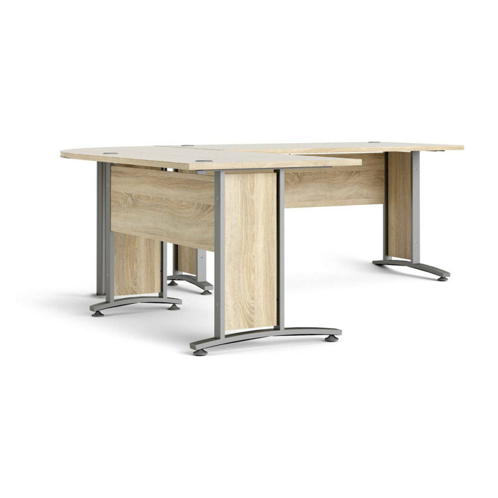 Scrivania Tanya, Scrittoio multiuso, Tavolo per ufficio porta PC, Piano di lavoro, 230x200 h75 cm, Grigio e Quercia