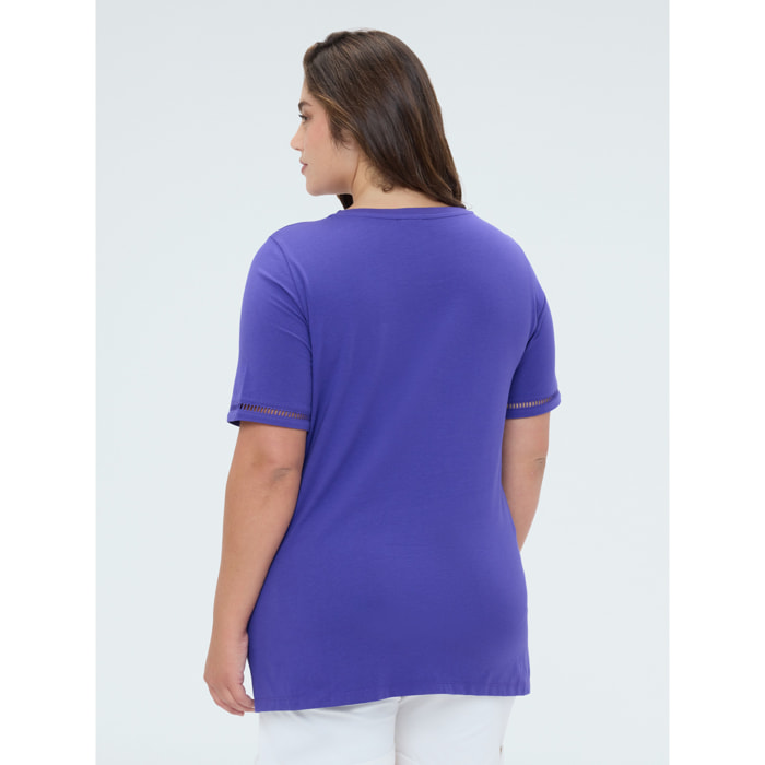 Fiorella Rubino - Camiseta de algodón con letras de lentejuelas - Azul aciano