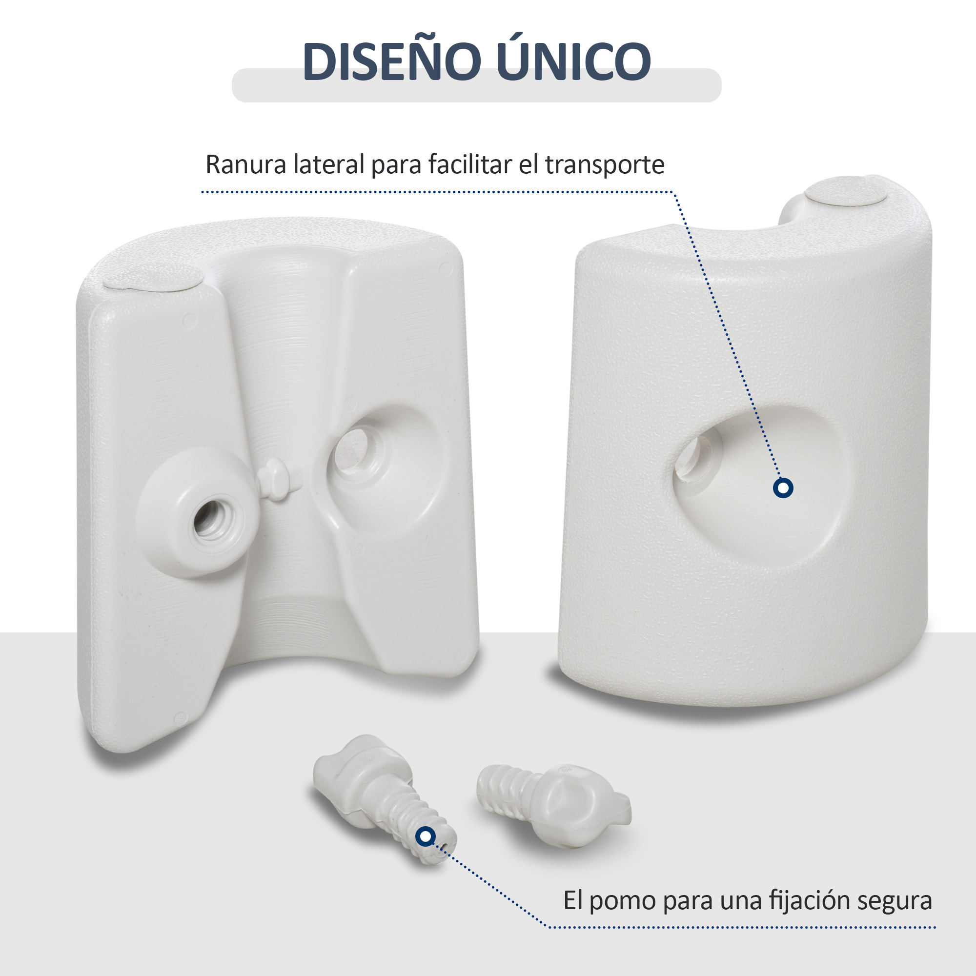 Pack de 4 Pesos para Carpas Plegables Soportes Rellenables con 9 kg de Agua Pesos para Cenador con Perillas de Fijación Ø22/24x25 cm Blanco