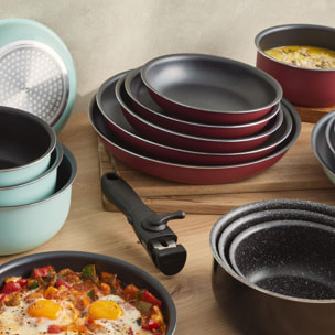 Set de 5 Sartenes Ø18Ø20Ø22Ø24Ø26cm en Aluminio prensado Rojo + 2 Mangos extraíbles Click&Cook Bergner