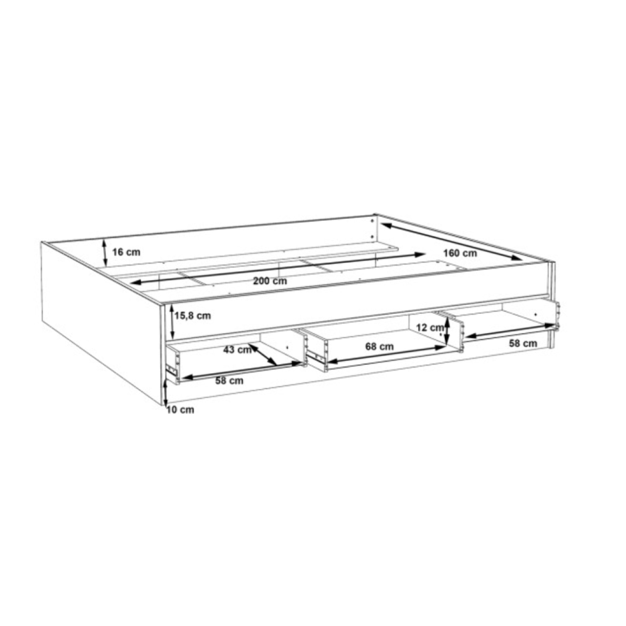 Lit double 160x200cm avec tiroirs effet bois chêne naturel et blanc mat - WANDA