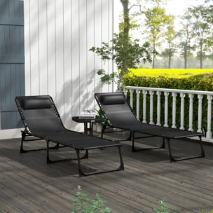 Conjunto de 2 Tumbonas Plegables Tumbonas de Jardín Reclinables con Respaldo Ajustable en 4 Posiciones Carga 120 kg para Terraza Piscina Playa 197x58x30 cm Negro