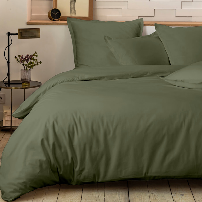 Parure Housse De Couette Uni 100% Percale de Coton - Mura - Kaki