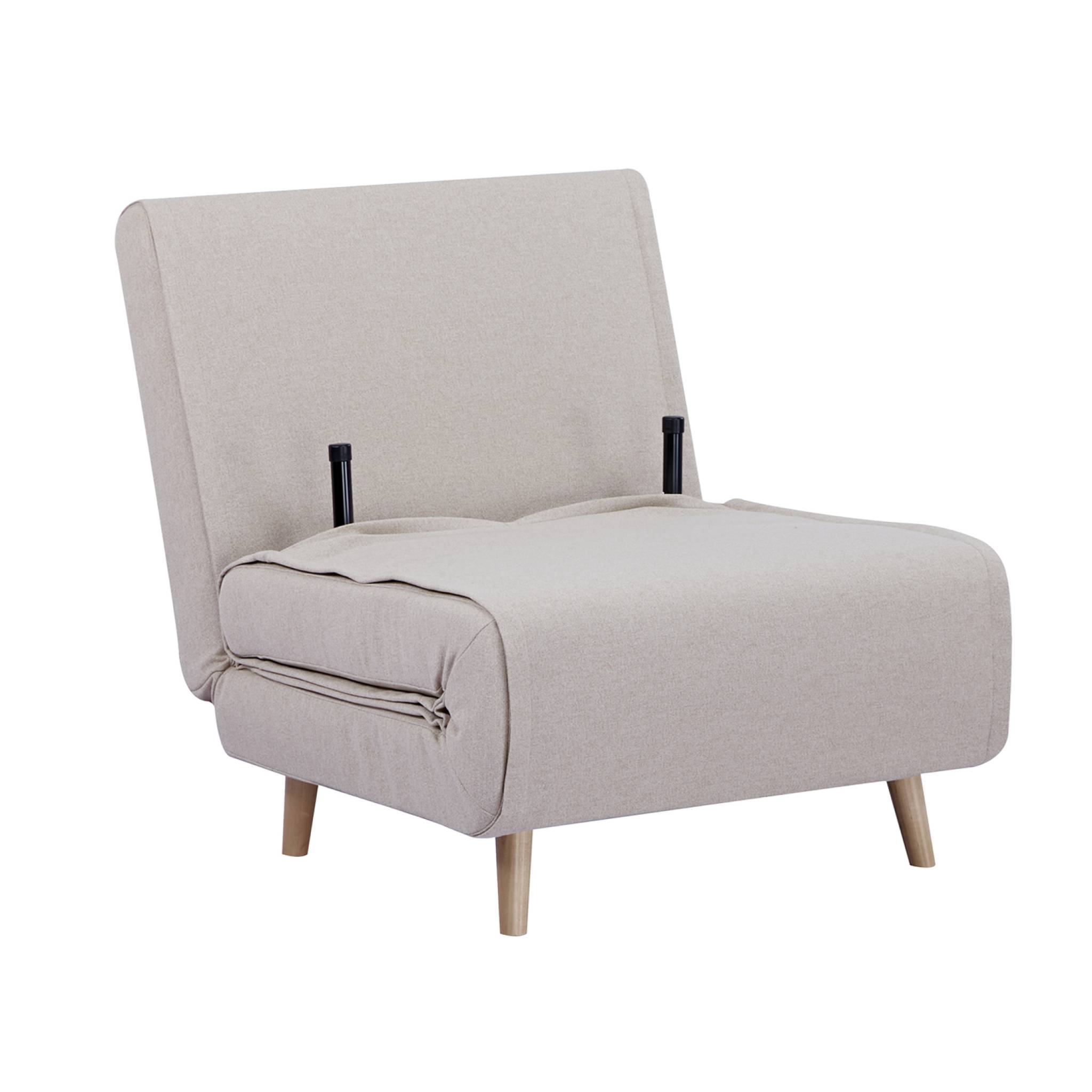 Chauffeuse convertible tissu piétement bois 1 place beige Guest