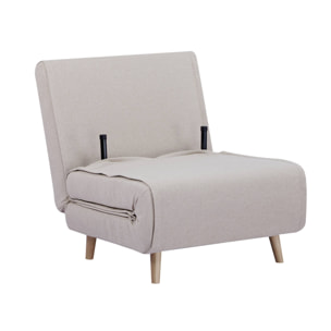 Chauffeuse convertible tissu piétement bois 1 place beige Guest