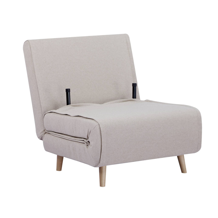 Chauffeuse convertible tissu piétement bois 1 place beige Guest