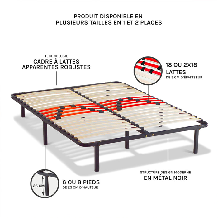 Kit cadre à lattes | 2 Places |morphologique | 3 zones de confort