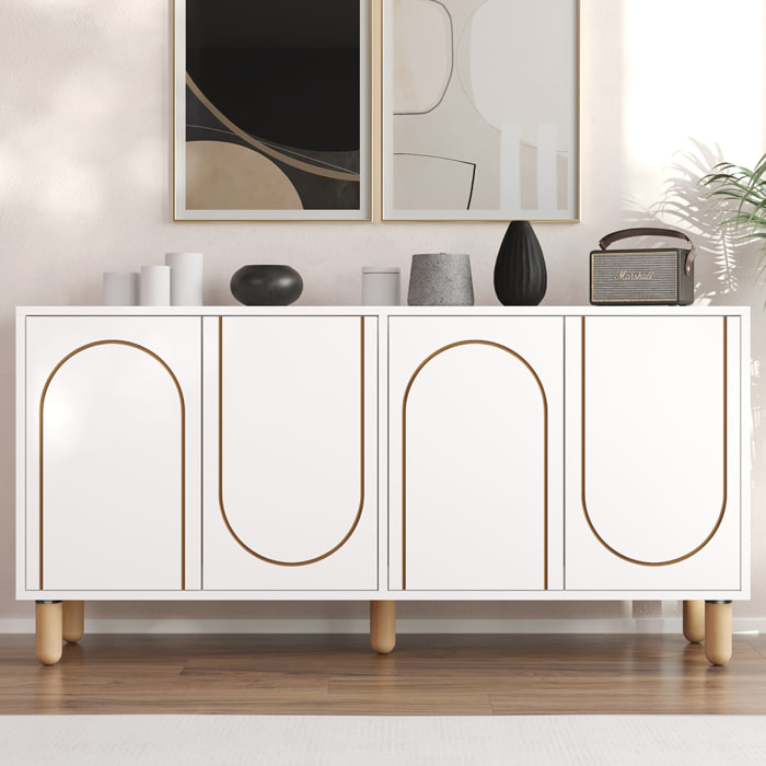 VINET Buffet 4 portes blanc design graphique 150x73cm