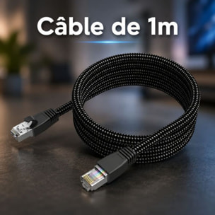 Câble Ethernet ADEQWAT RJ45 1M Droit CAT8 noir
