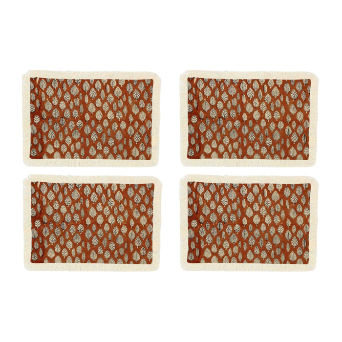 Lot de 4 sets de table en coton terracotta avec franges MALAGA
