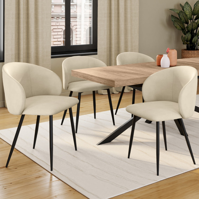 Chaises Léona velours et pieds métal - Crème