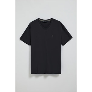 Camiseta negra de manga corta y cuello de pico con bordado Rigby Best