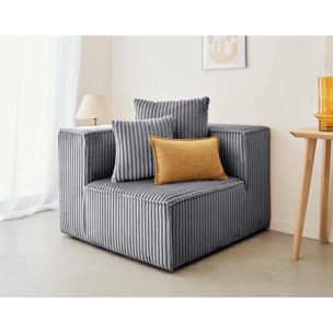 Colombine - module d'assise d'angle réversible - en velours côtelé grosses côtes - Gris