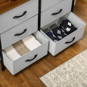 Commode meuble de rangement 6 tiroirs pliables châssis acier noir plateau aspect bois non tissé gris