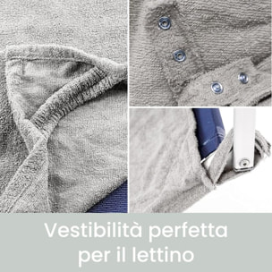 INTRECCI Telo Mare in Spugna, Asciugamano da Spiaggia Grande, 75x190 cm, Telo Mare Lettino con Tasche Portaoggetti e Bottoni, 100% Cotone, Morbido, Assorbente, Asciuga Rapidamente, Colore: Tortora