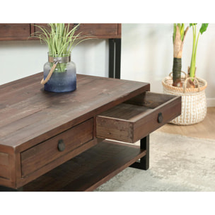 Table basse bois recyclé double plateau 2 tiroirs SAMOA