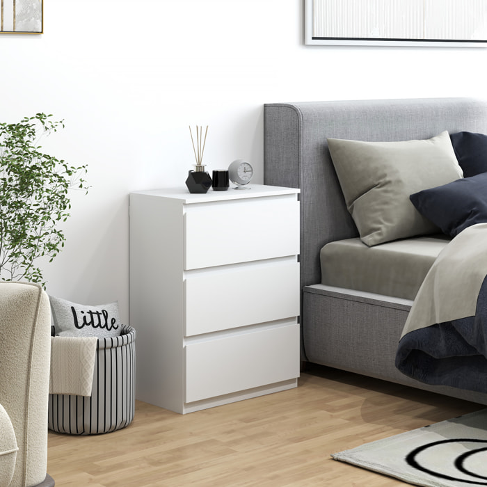 Cómoda con 3 Cajones Cómoda de Dormitorio Moderno con Diseño Anti-vuelco Cajonera para Salón Pasillo 55x34x75 cm Blanco Brillo