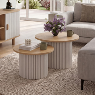 Tables basses rondes gigognes Kara beige effet cannelé - lot de 2