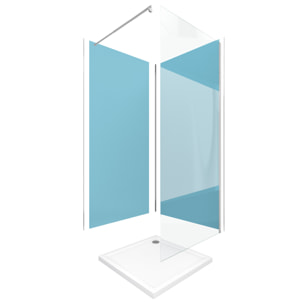 Pack Douche a l'Italienne 90x90 - Kit Panneaux Muraux Bleu/Chrome + Receveur + Paroi Depolie 8 mm