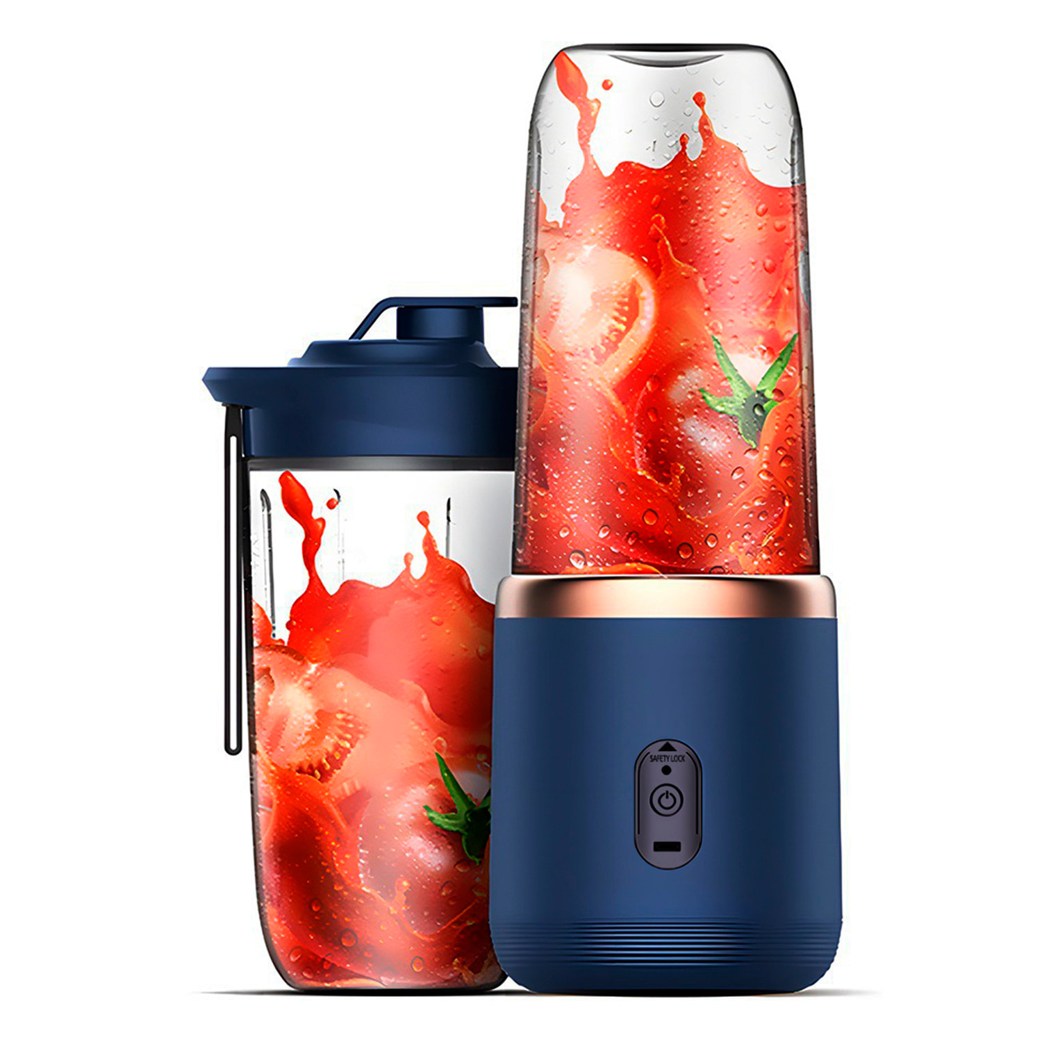 Frullatore elettrico doppio J001, portatile e ricaricabile, 400ml, 6 lame in acciaio, 21.000rpm e spegnimento automatico. Include 1 bicchiere frullatore aggiuntivo.