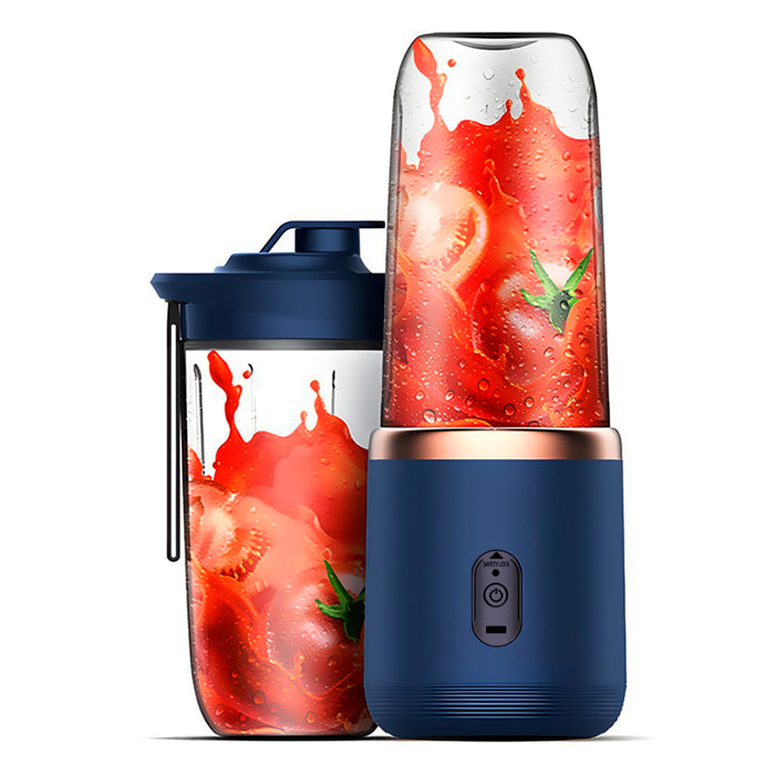 Frullatore elettrico doppio J001, portatile e ricaricabile, 400ml, 6 lame in acciaio, 21.000rpm e spegnimento automatico. Include 1 bicchiere frullatore aggiuntivo.