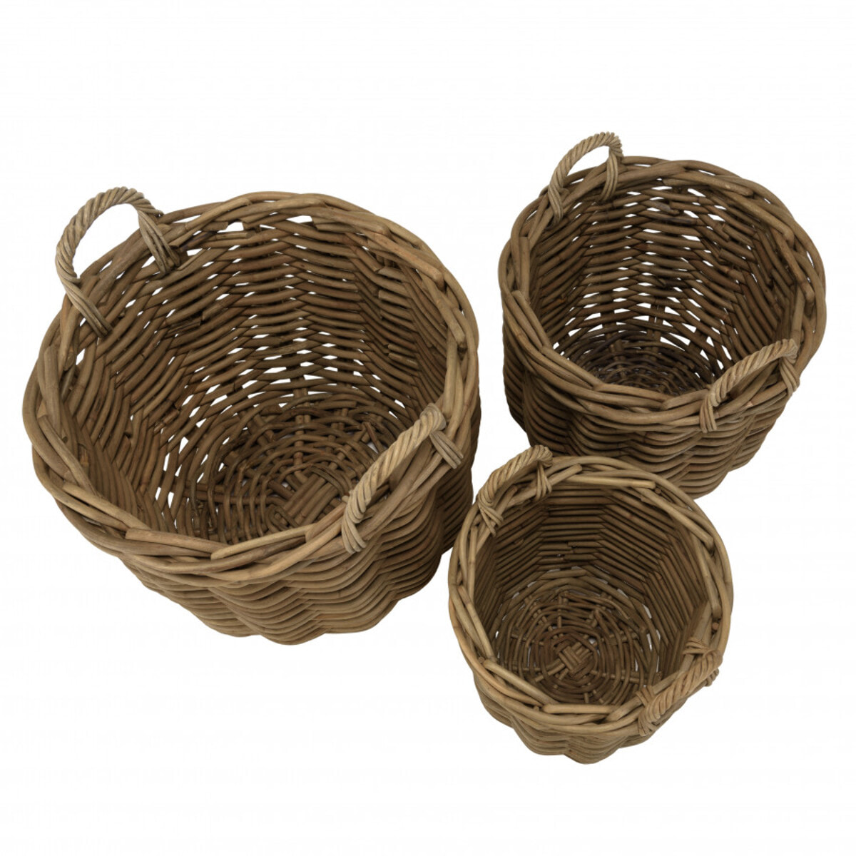 KALLY - Set de 3 paniers de rangement ronds en rotin naturel