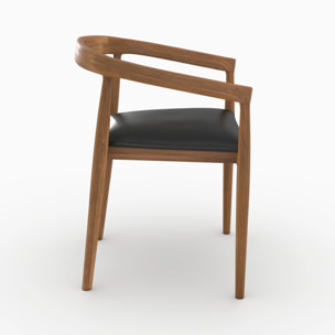 Lot de 2 chaises en bois de teck vernis et assise en cuir noir - Bali