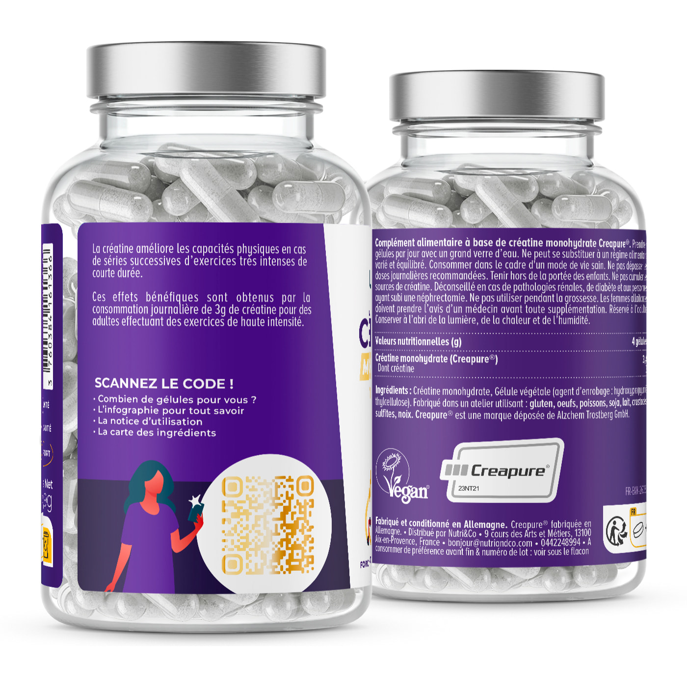 Créatine Monohydrate Creapure® 100% Pure - 120 gélules