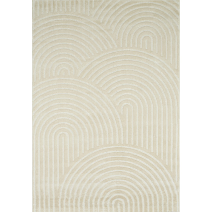 BIANCA - Tapis arc-en-ciel crème avec longs poils en relief