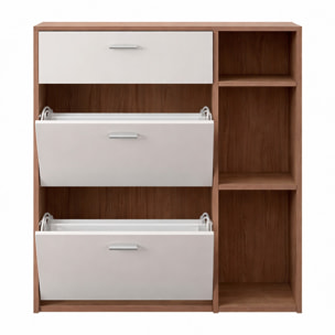 Scarpiera Mobile Portascarpe Salvaspazio Ingresso Con 2 Ribalte Doppia Profondità 1 Cassetto 3 Vani A Giorno 90x101.5x26 Cm Bianco Noce
