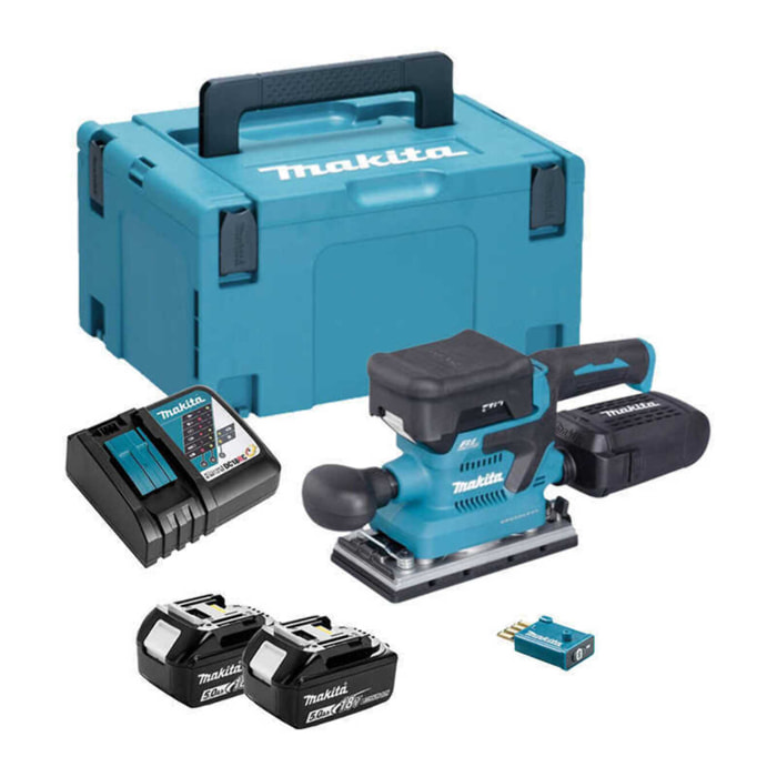 Ponceuse vibrante 18V 93x185 mm Bluetooth AWS - MAKITA - avec 2 batterie 18V 5.0Ah - chargeur- MakPac - DBO381RTJU