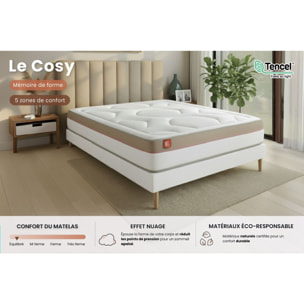 Ensemble - Matelas Mémoire de forme 30cm d'épaisseur - 7 zones de confort - Confort ferme - Sommier tapissier monobloc - 1 place