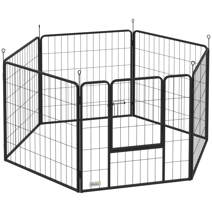 Parc enclos chien modulable pliable 6 panneaux H.80cm porte verrouillable acier époxy noir