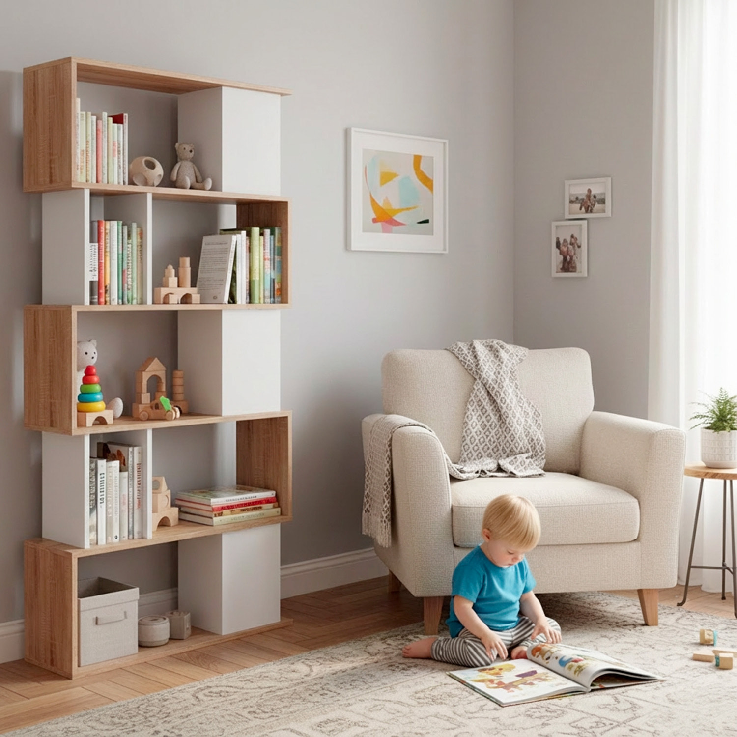 Libreria Moderna a Giorno Con Design Geometrico Asimmetrico Libreria Salvaspazio Ideale Per Soggiorno Studio Ufficio 80x29.5x173.5 cm Rovere e Bianco