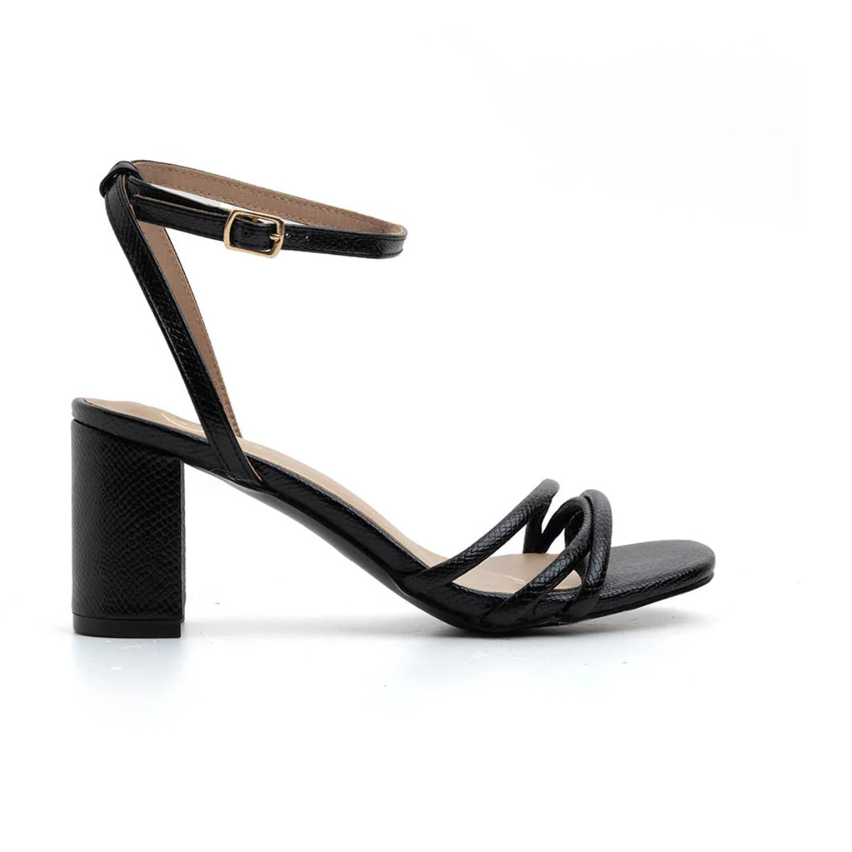 Sandalo multi-strip con tacco largo - NERO