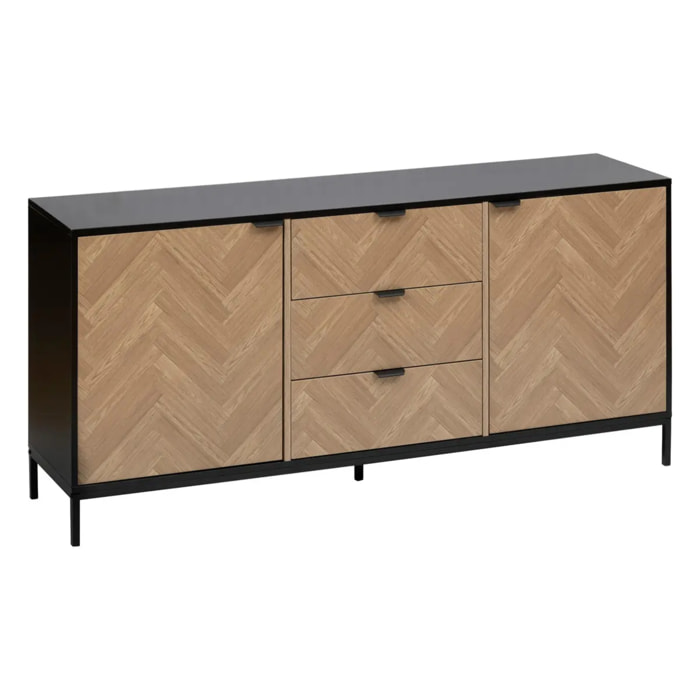 Buffet "Chevrons" 2 portes 3 tiroirs effet pin naturel 160x75cm