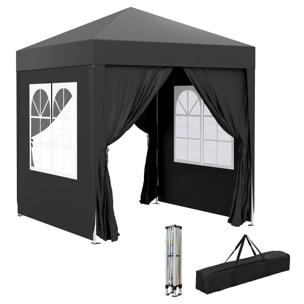 Tonnelle de jardin tente pliante barnum pop-up 2 x 2 m 4 parois latérales amovibles 2 fenêtres sac de transport noir