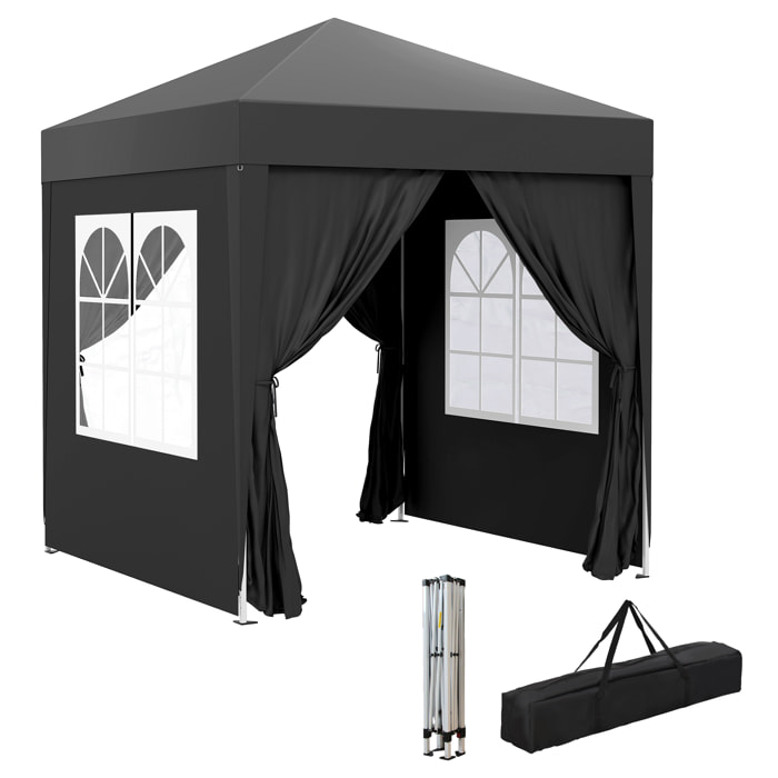 Tonnelle de jardin tente pliante barnum pop-up 2 x 2 m 4 parois latérales amovibles 2 fenêtres sac de transport noir
