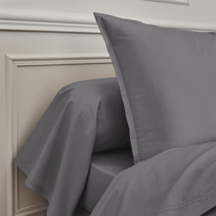 Taie de traversin unie en percale de coton, PREMIÈRE, Gris Basalte