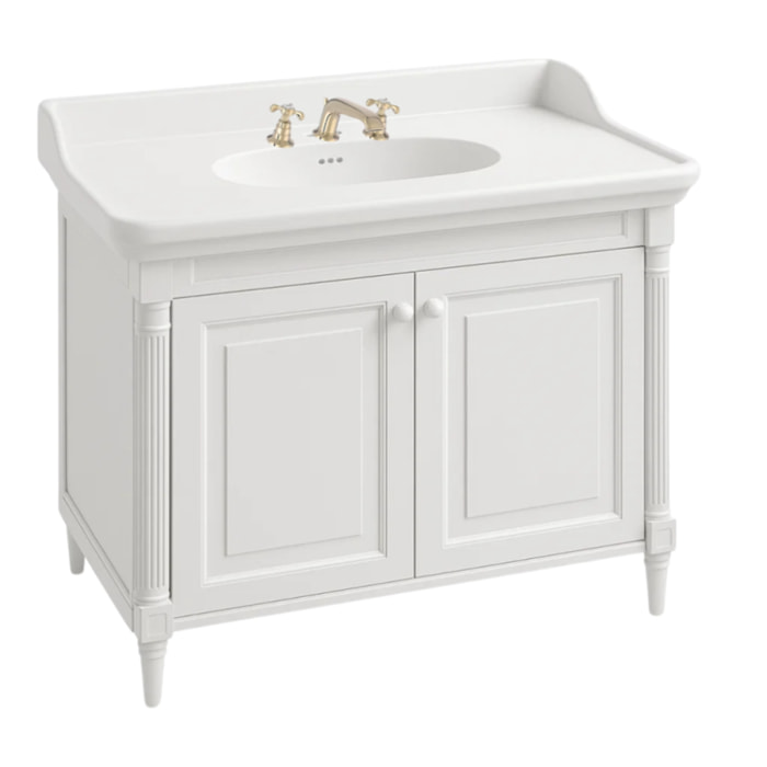 Pack meuble vasque 3 trous Cléo 1889 blanc velours + mélangeur croisillons or
