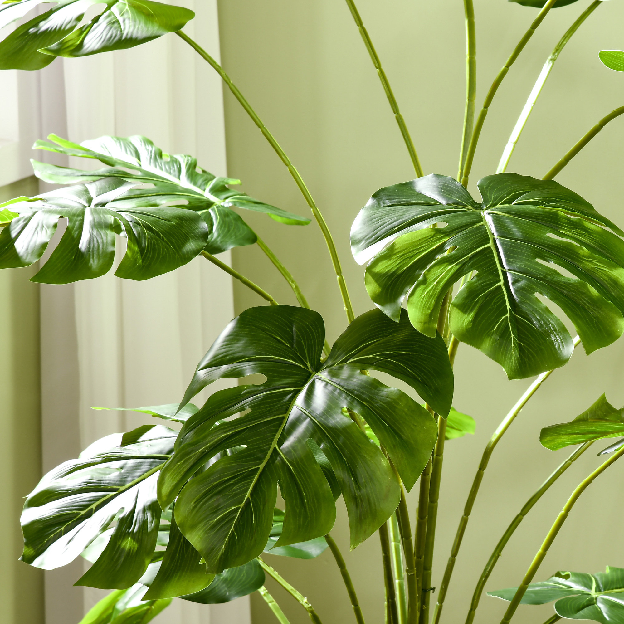 Arbre artificiel plante artificielle Monstera H. 180 cm tronc branches lichen feuilles de tortue grand réalisme pot inclus